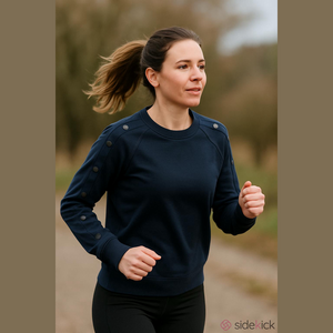 Athleta Black Snappy Sweatshirt Long Sleeve Pullover Snap Sleeves, Size Medium